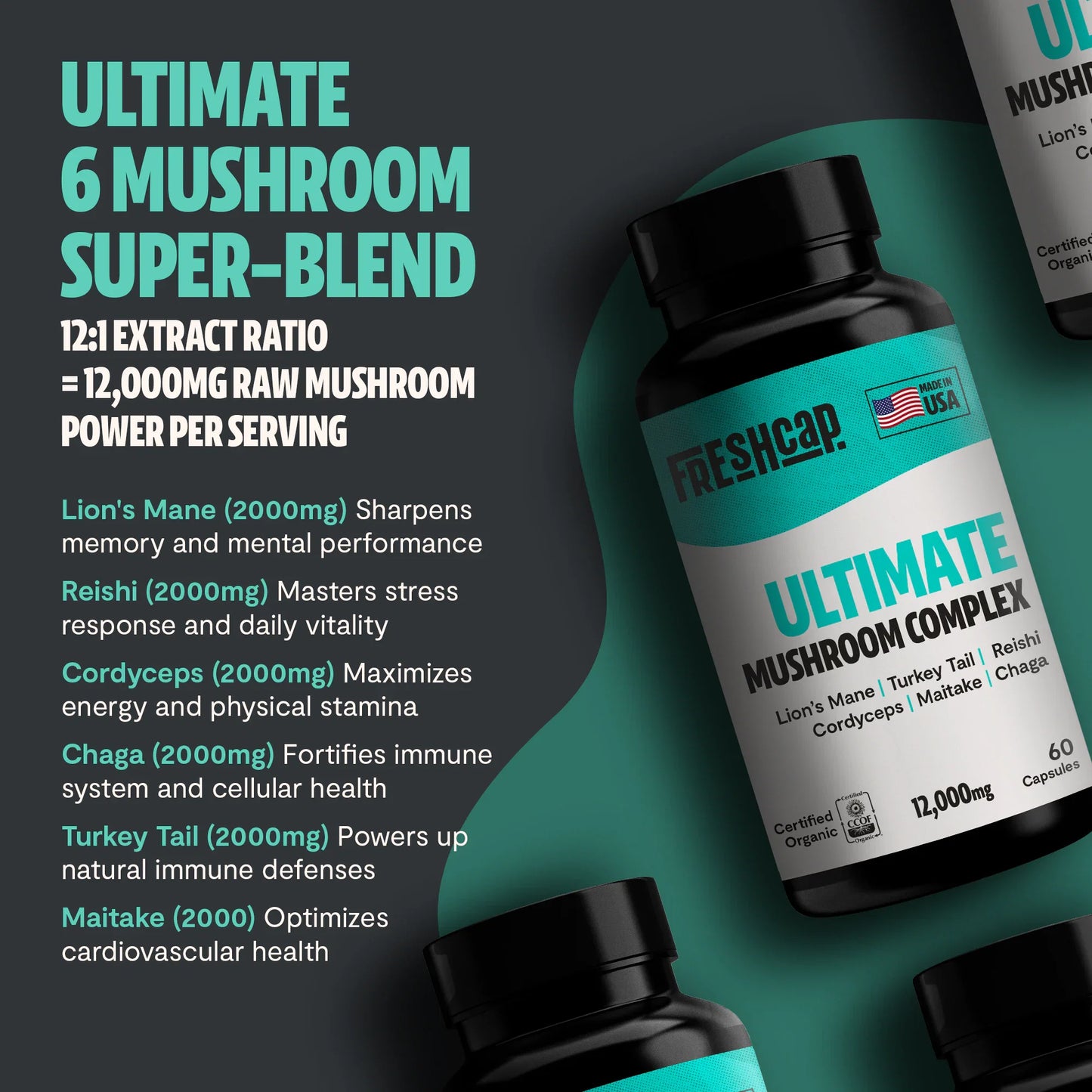 Organic Mushroom Complex Supplement Capsules